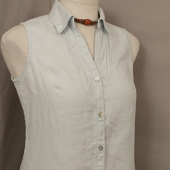 Linen Sheath Shirt Dress Pale Blue 4P Sleeveless Pastel Cool Color Natural Fabri - Picture 2 of 11